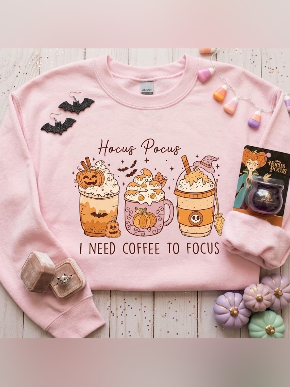 Hocus Pocus Pink Coffee Crewneck Sweatshirt & Lip Gloss Duo | Size Medium 🎃🎀